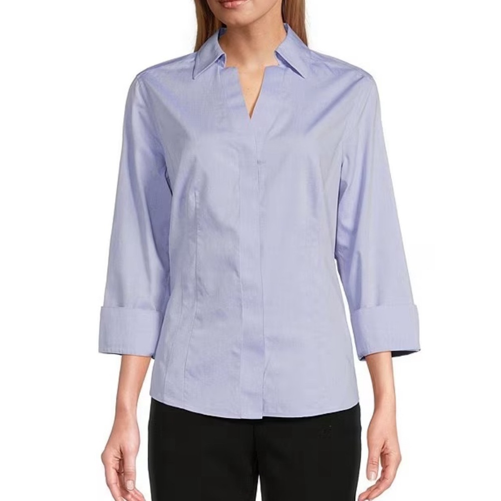 Investments Women’s Button Front Shirt Size 12 Blue Cotton Taylor Gold Label